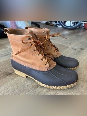 L.L. Bean Classic Tan Brown Rubber Duck Boots Waterproof Leather Uppers Men’s 12